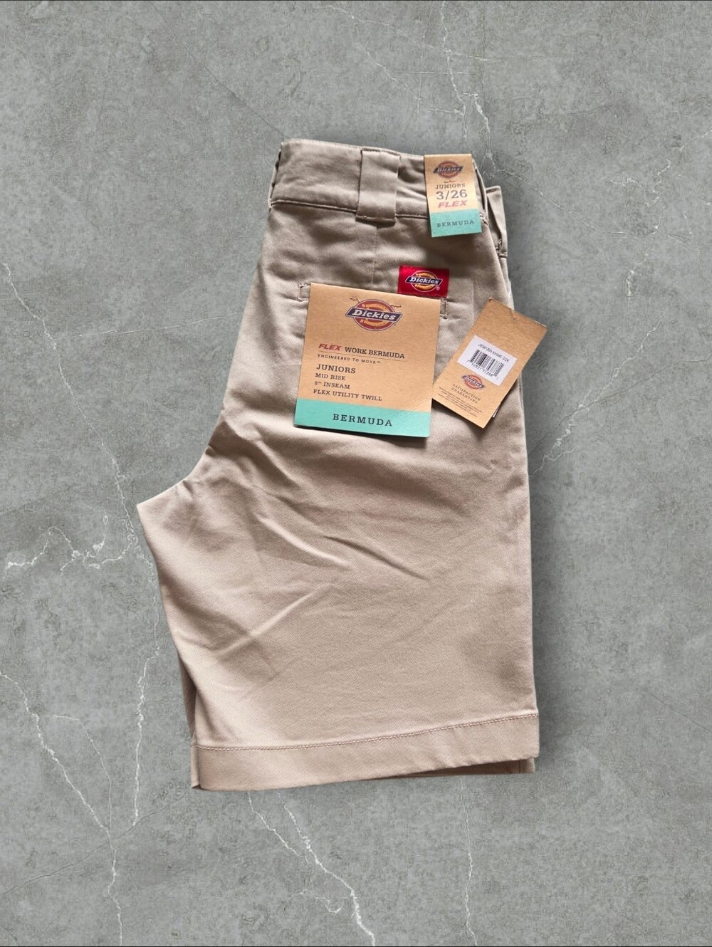 Dickies Flex Work  Bermuda Shorts in Khaki Tan 8" Inseam